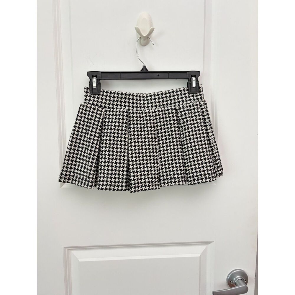 Y2K Micro Mini Pleated Skort Tennis Skirt Black White Houndstooth XS Tenniscore